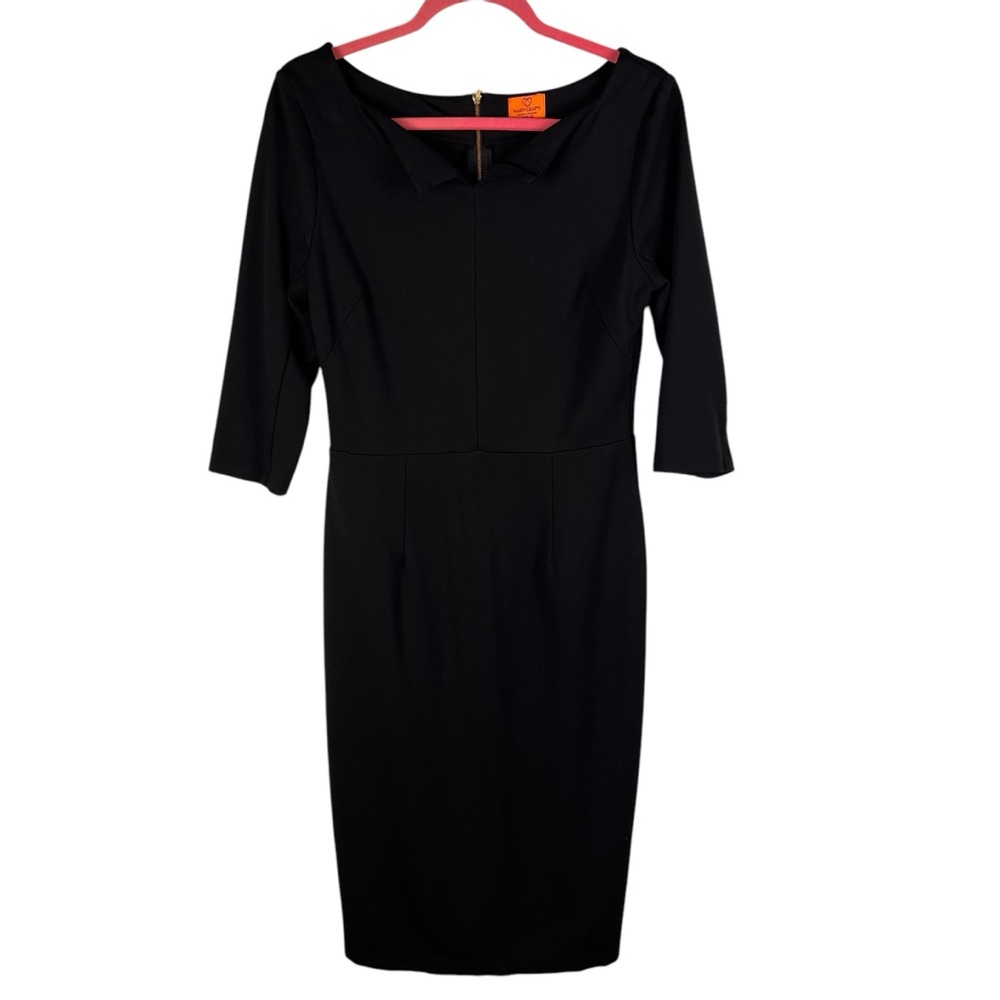 Mary Crafts Black Sheath Dress Size 12 Exposed Gold Zipper Classy Versatile